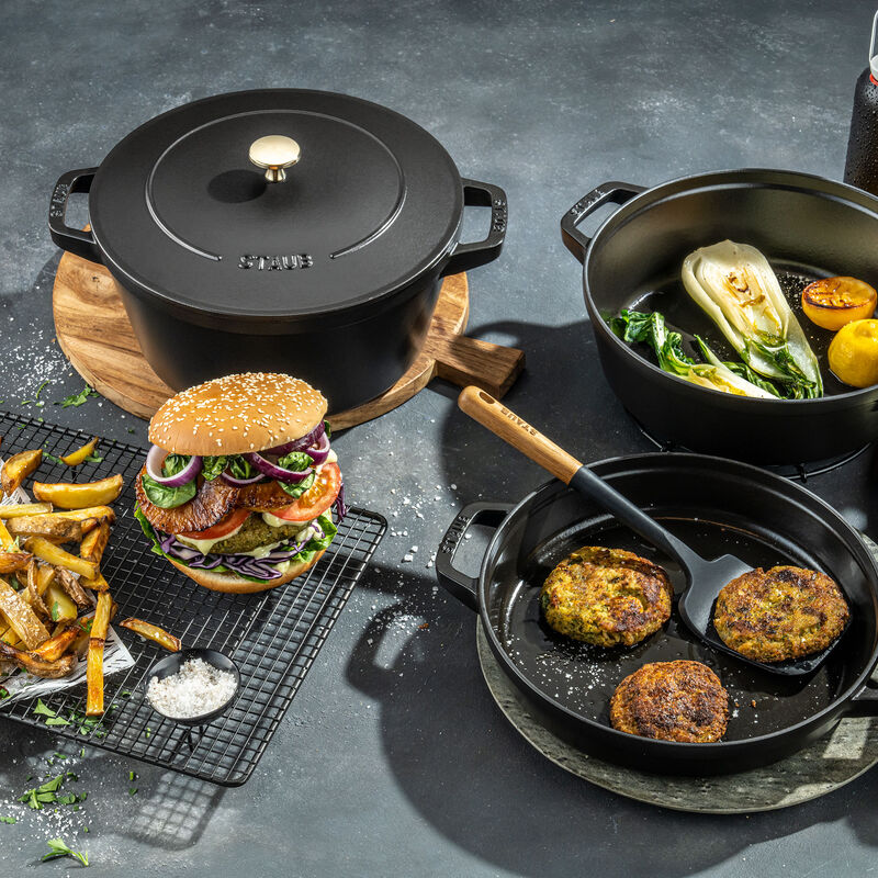 Grytesett i støpejern 24 cm, svart