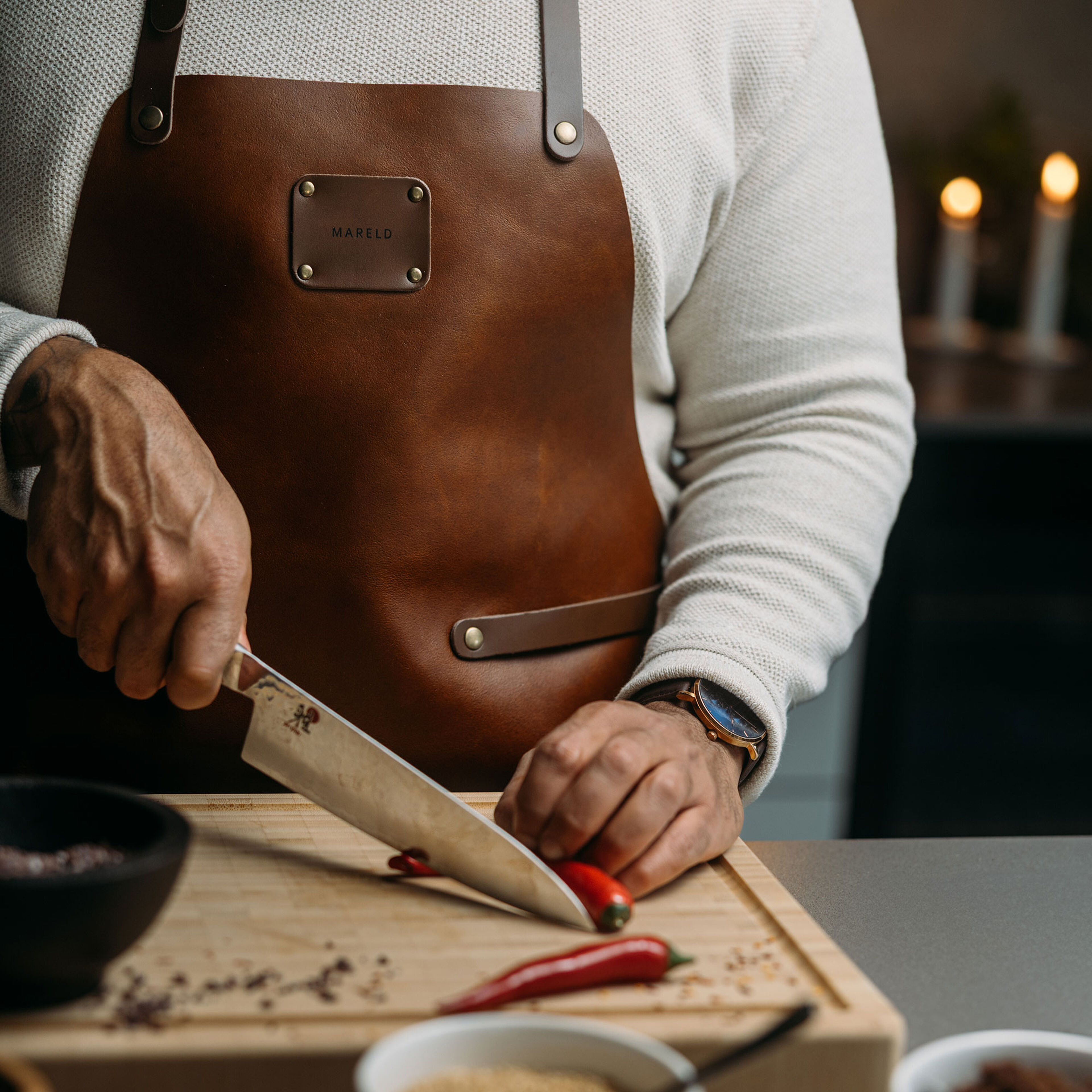 Läderförkläde, cognac