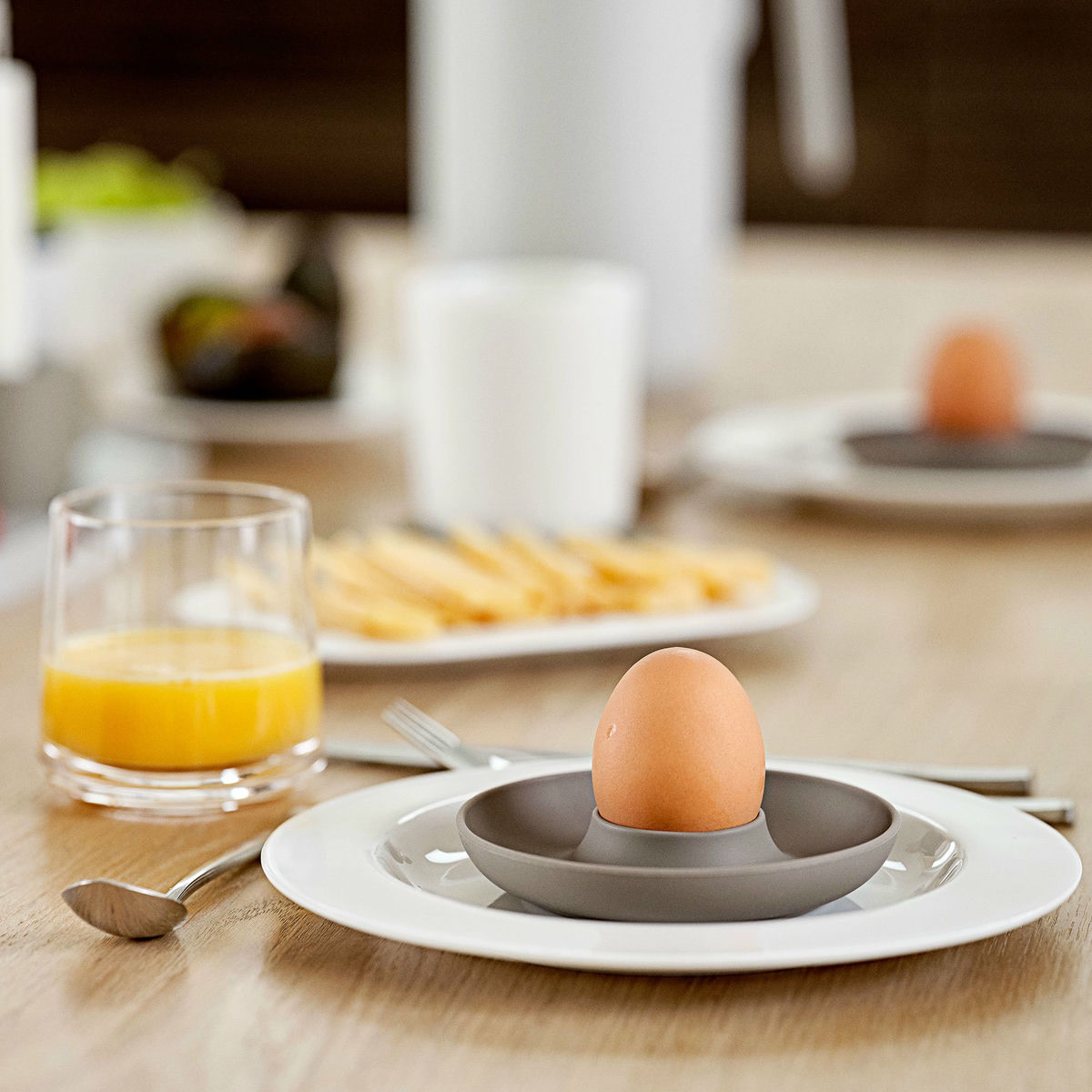 Eggeglass med holder 4 stk, taupe