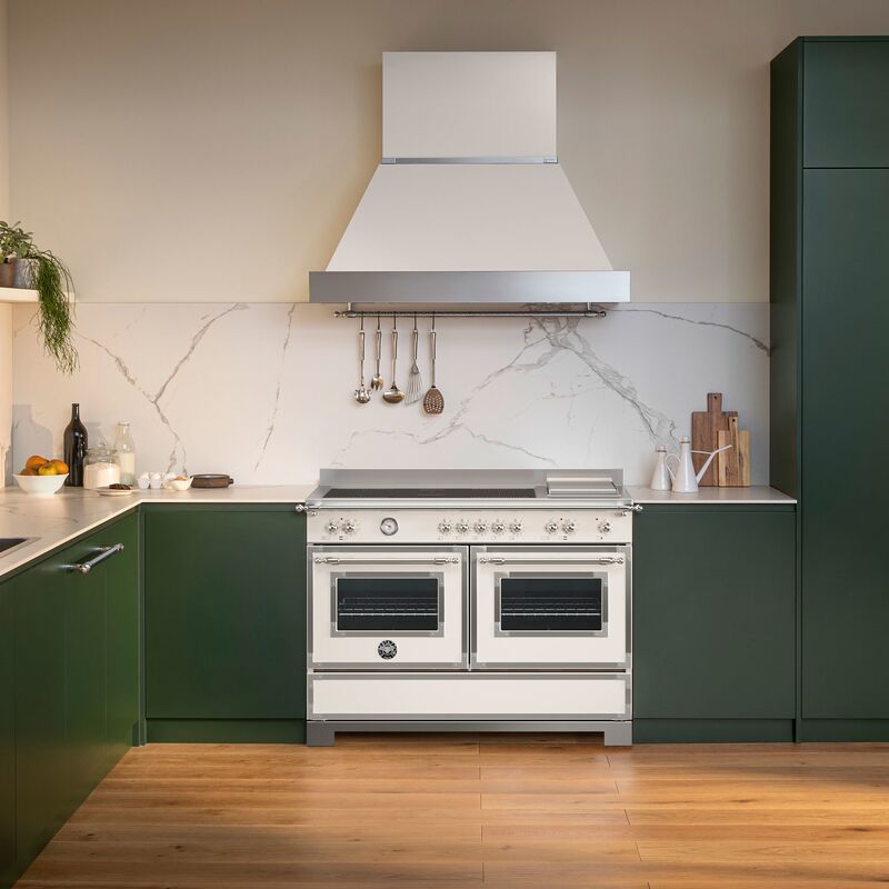 dubbelugn med induktionshäll & stekbord 120 cm, elfenbenshvid