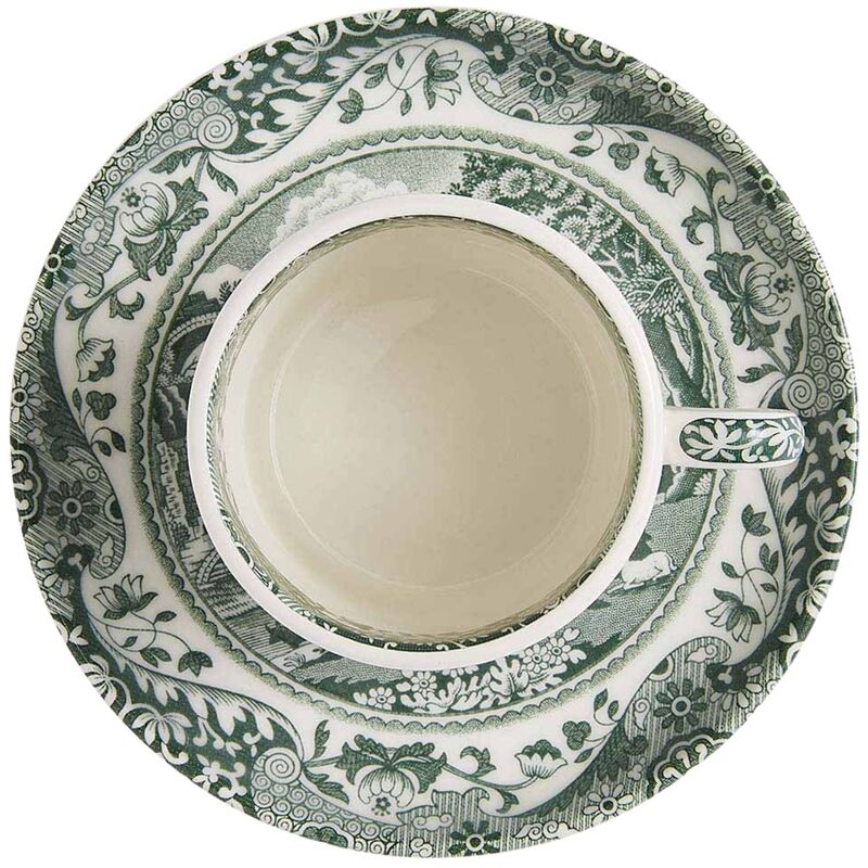 Heritage Green Italian espressokopp + fat 9 cl, grön/vit