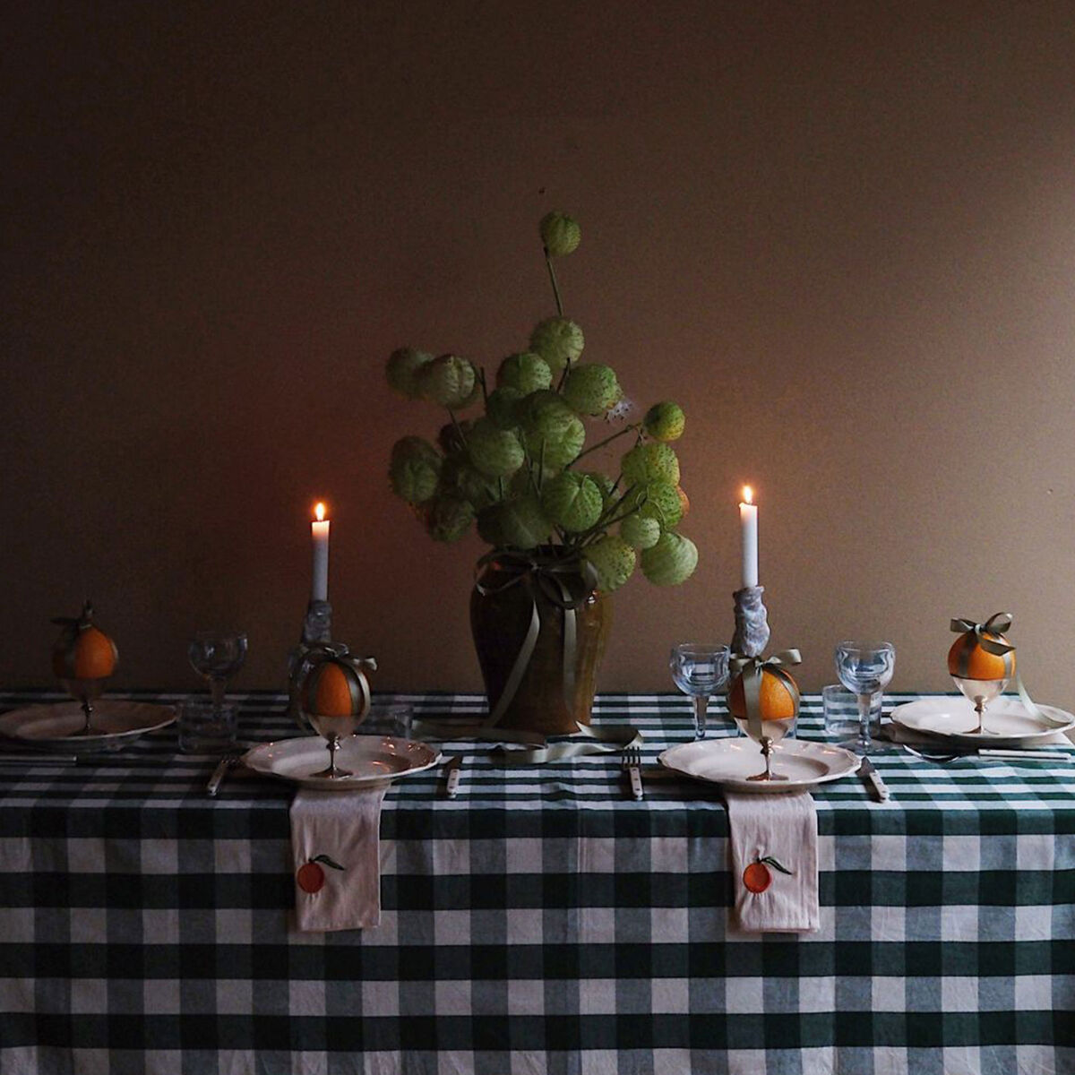 Elsa dug 180×145 cm, grøn/beige