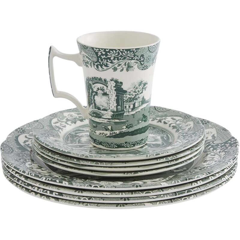 Heritage Green Italian stel 12 dele, grøn/hvid