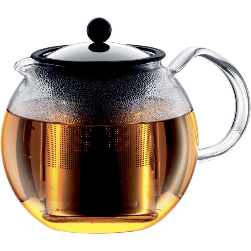 ASSAM-teekannu, lasikahvallinen 1,5 l musta ja teräs