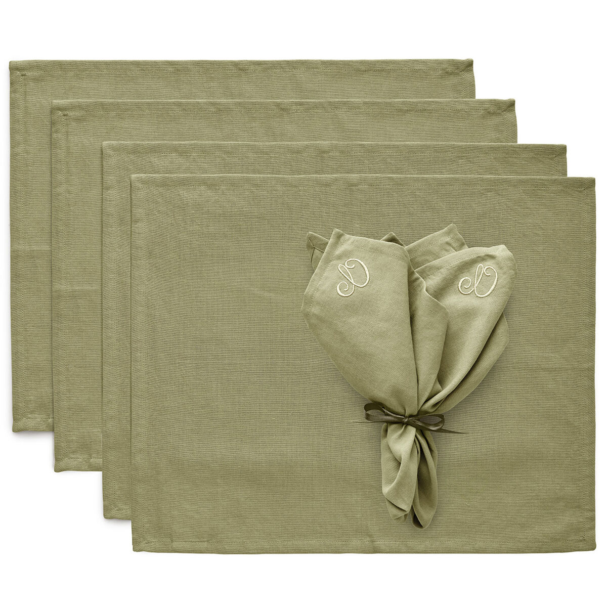 Decotique Sienna tekstilsæt 4 dækkeservietter + 4 servietter, grøn