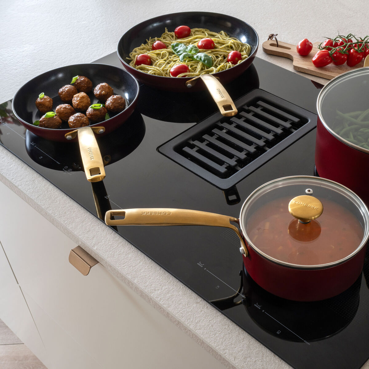 Combekk Stekepanne- og kasserollesett 4 deler, bordeaux