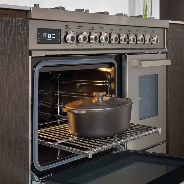 PRO96L2EXT Professional gaskomfur med dobbeltovn, 90 cm, rustfrit stål