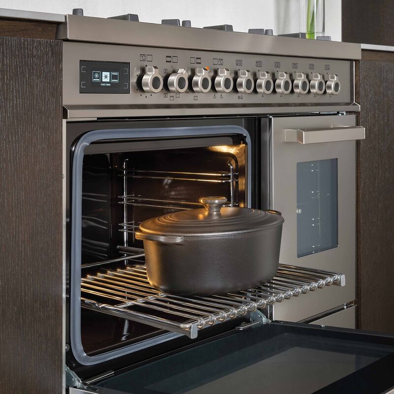 PRO96L2EXT Professional Gasskomfyr med dobbelovn 90 cm, Rustfritt Stål