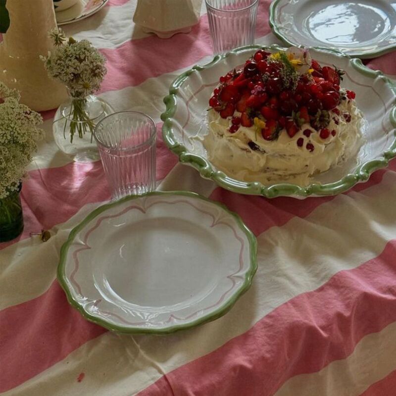 Gaia bordsduk 250x145 cm, rosa/vit