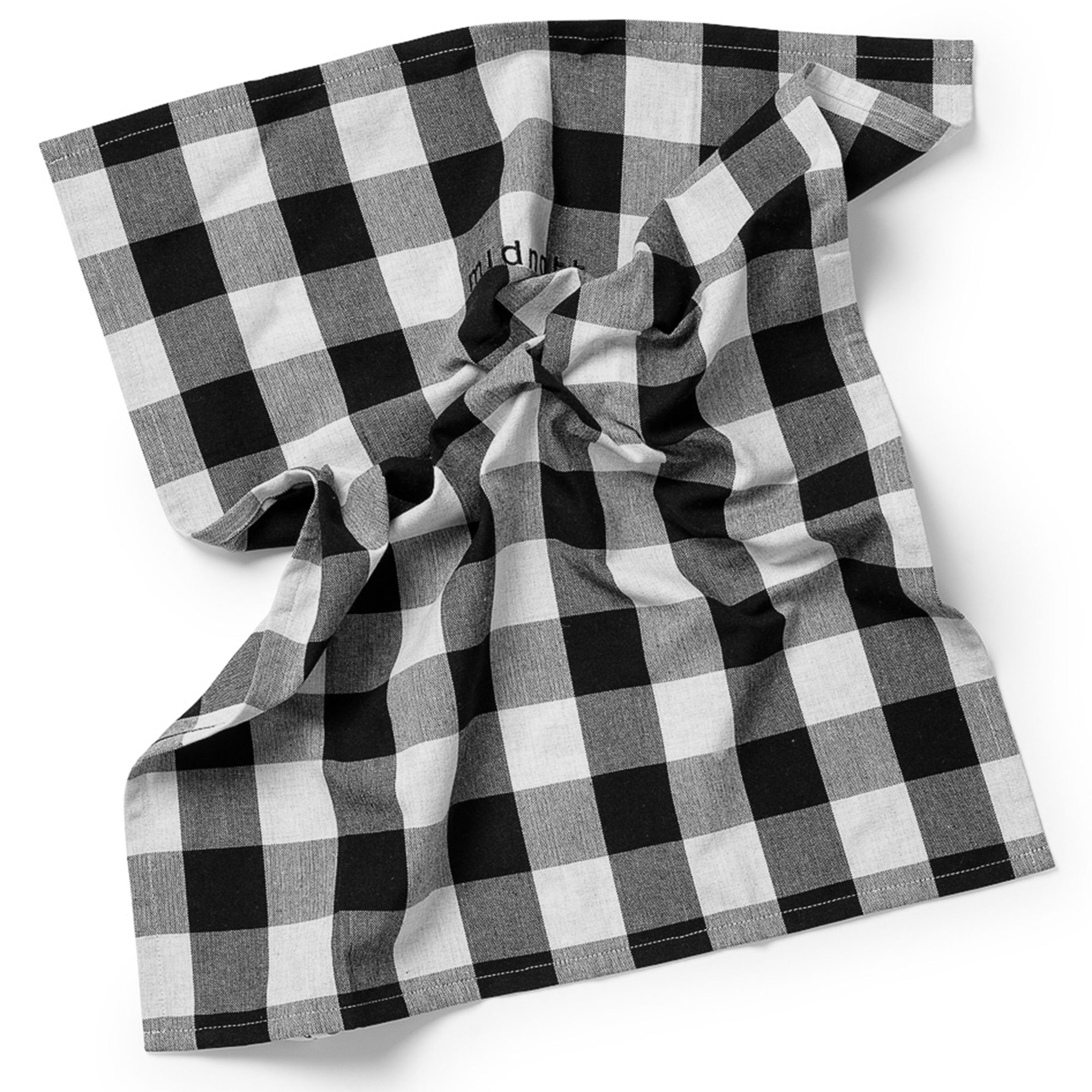 Midnatt Kjøkkenhåndkle, svart-hvitt rutet