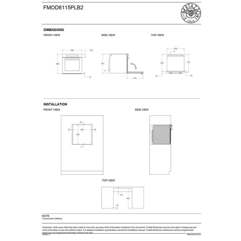 Bertazzoni FMOD6115PLB2 Varmluftsovn med LCD-display Modern-series, svart glass