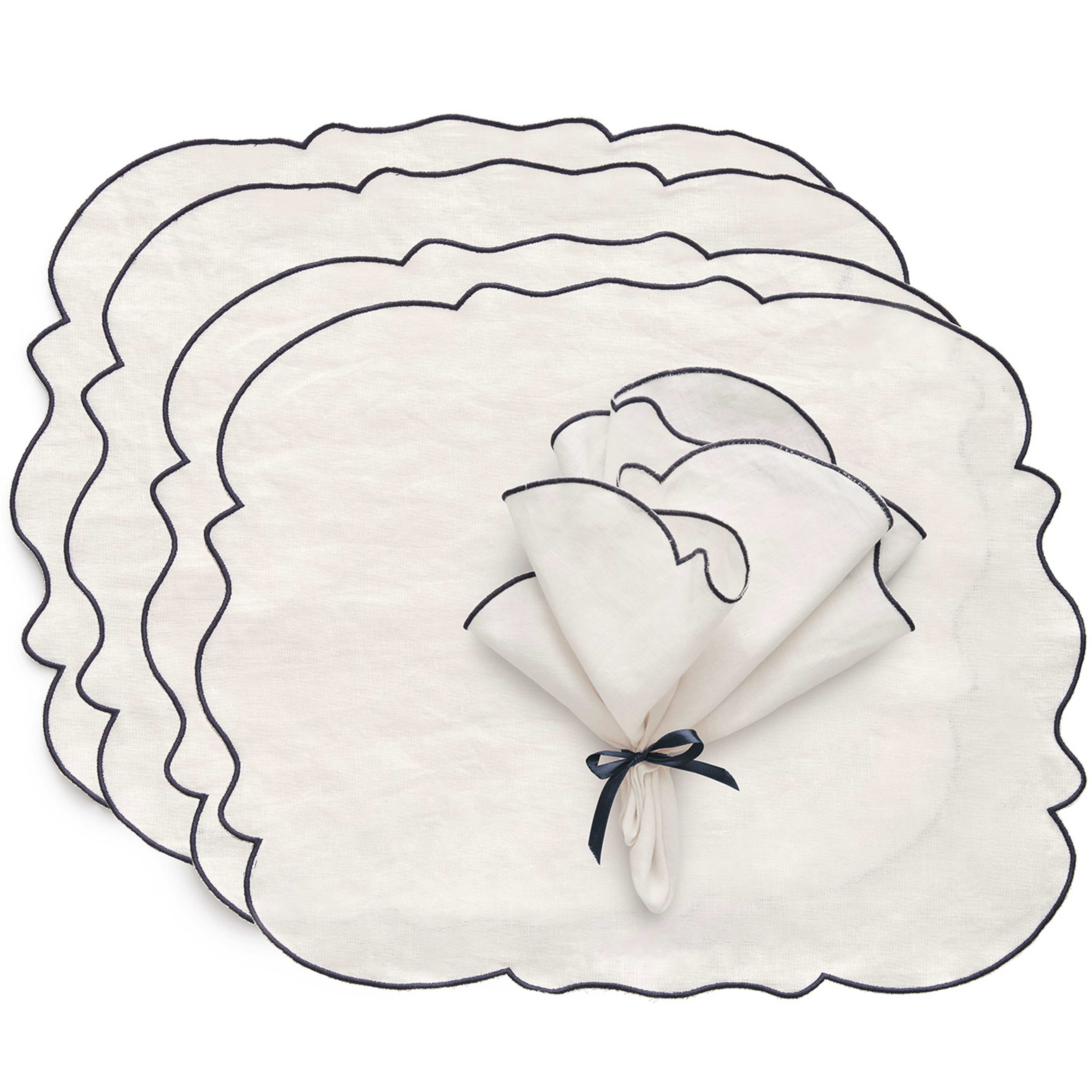 Gia pöytätabletti pellavaa 45 × 35 cm 2-pakkaus, valkoinen/sininen