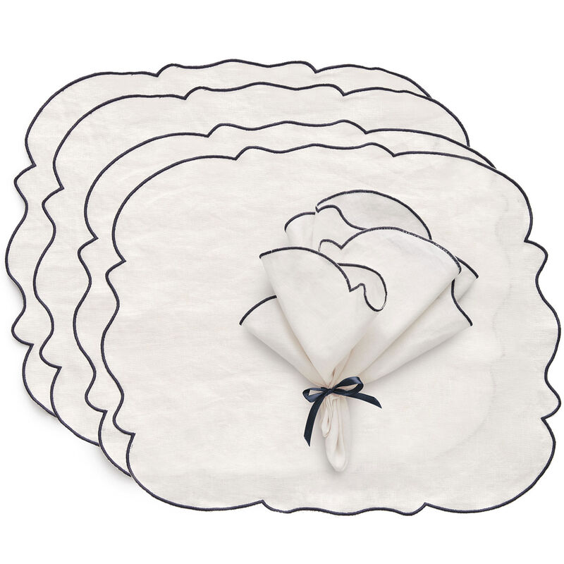 Gia pöytätabletti pellavaa 45 × 35 cm 2-pakkaus, valkoinen/sininen