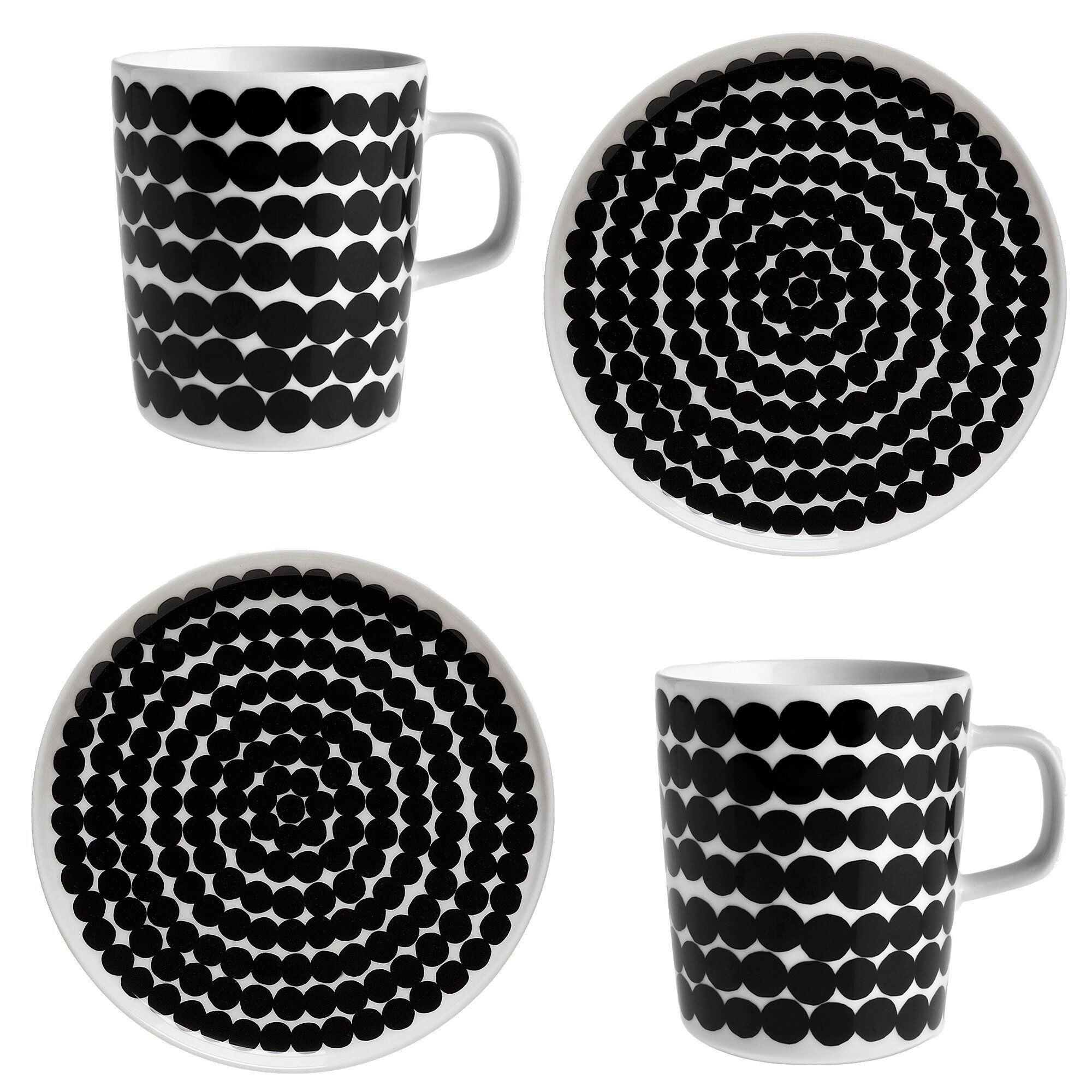 Marimekko - Siirtolapuutarha frokostsett 2 stk krus + tallerken svart/hvit