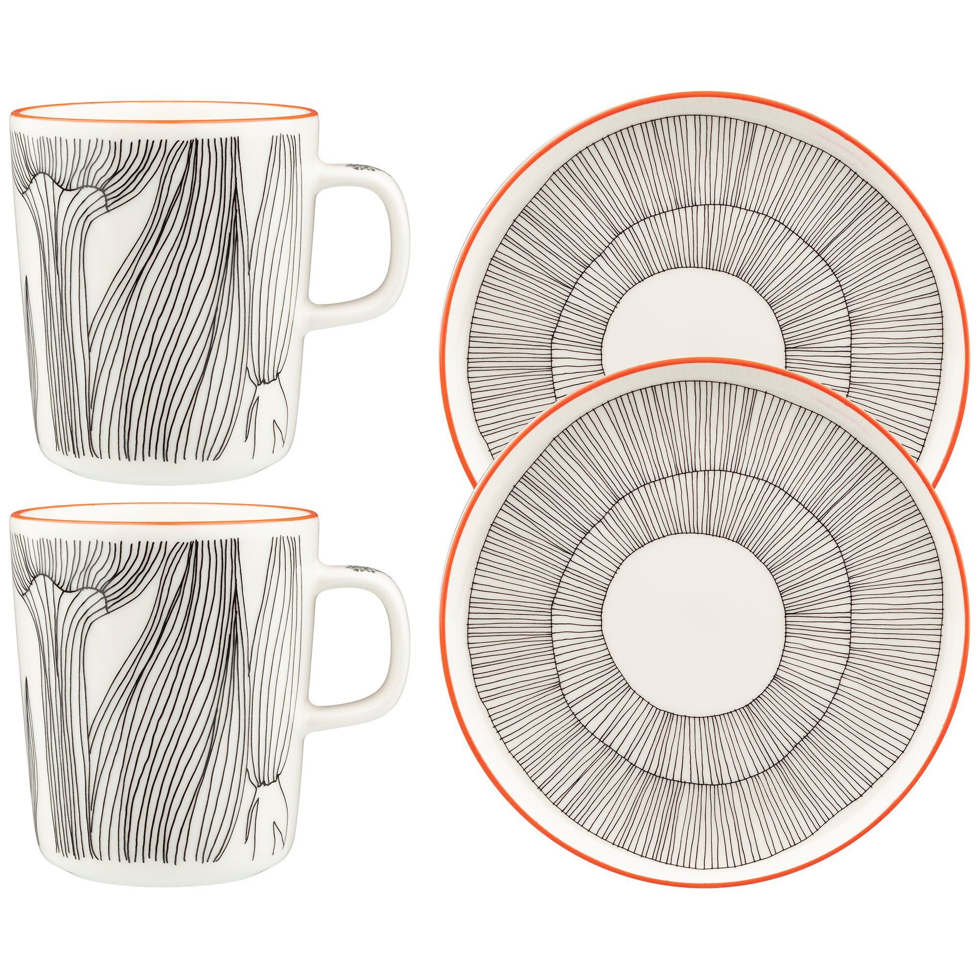 Marimekko - Kukat Puhkeavat frokostsett 4 deler hvit/svart/orange