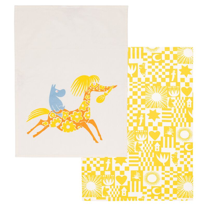 Arabia Muumi Juhlat keittiöpyyhkeet 50x70 cm, 2 kpl, keltainen
