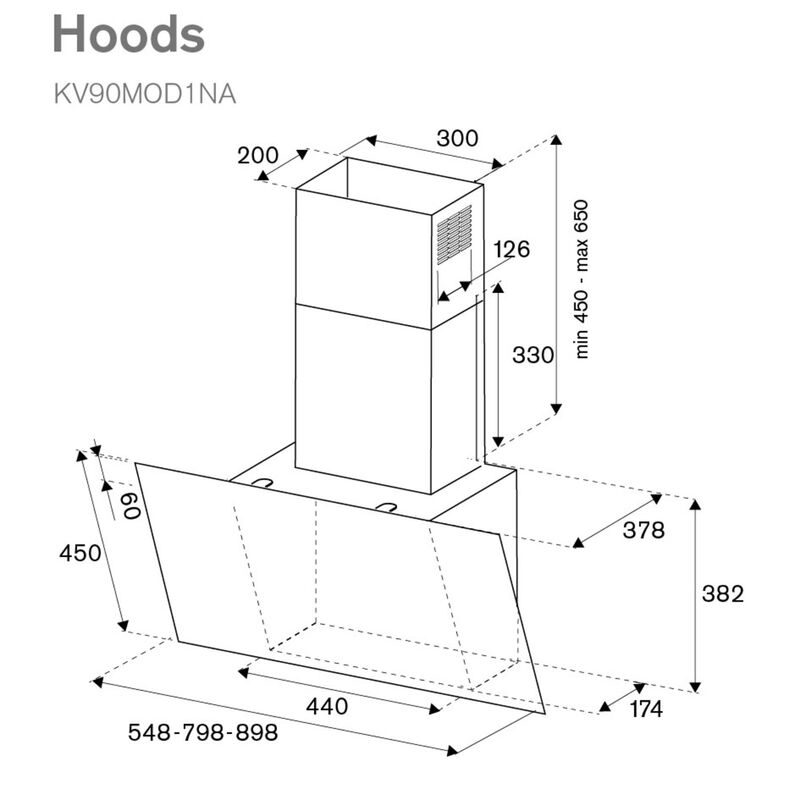 KV90MOD1NA Modern væghængt emhætte vertikal 90 cm, sort