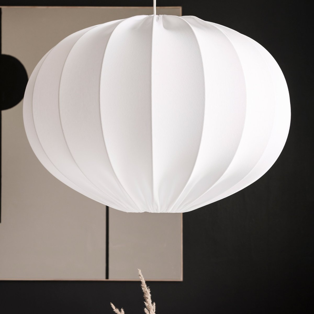Taklampe, oval kule, 65 cm, hvit