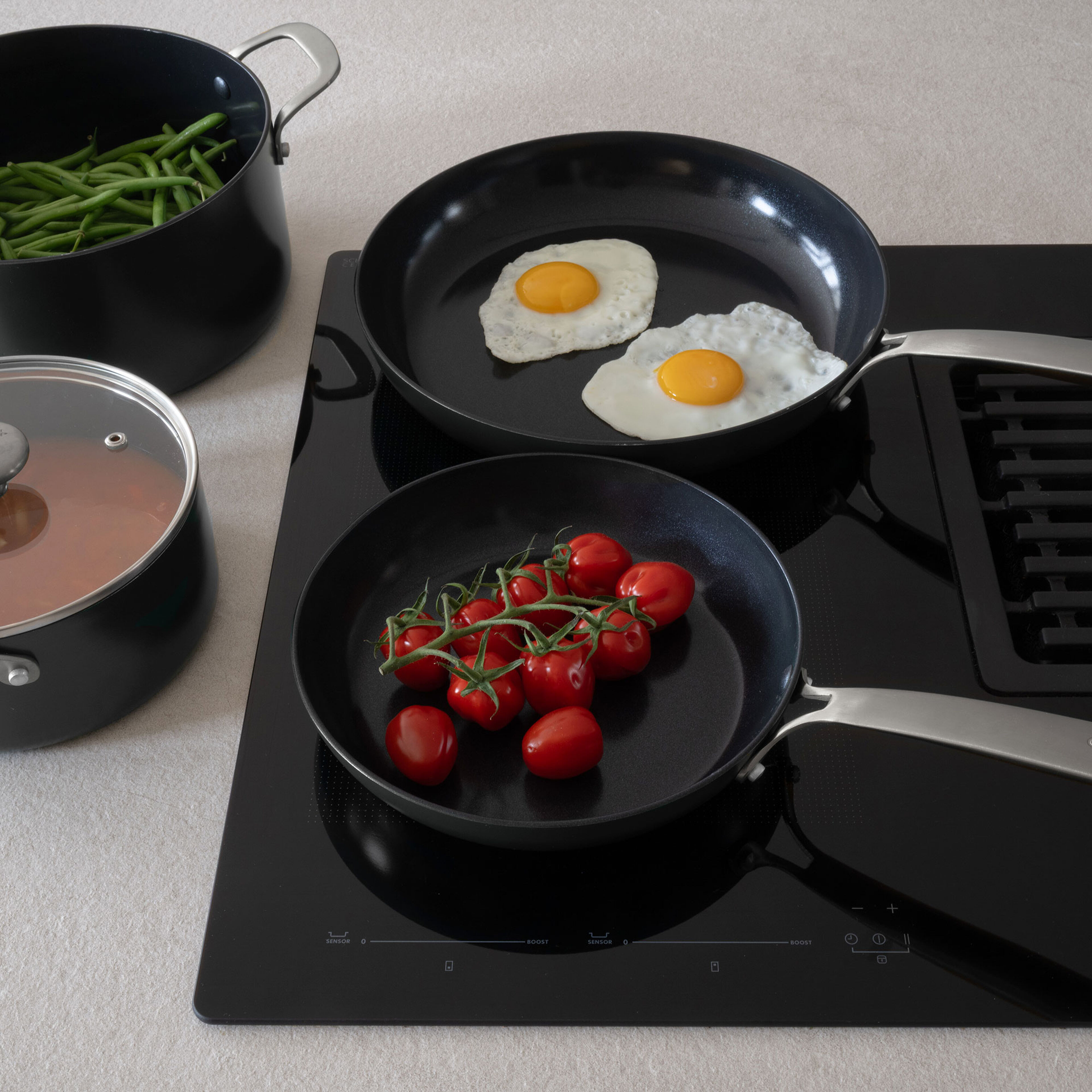 Combekk Stegepande- og kasserollesæt 4 dele, sort