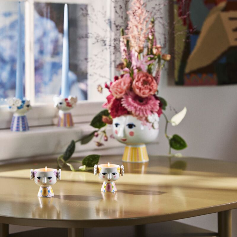 Eva kynttilänjalka  Ø6,5, keltainen/laventeli, 2 kpl.