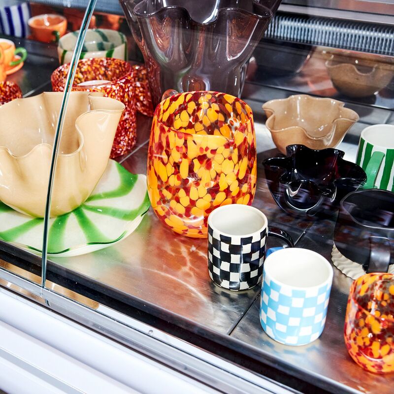 Liz mugg rutig, blå/vit