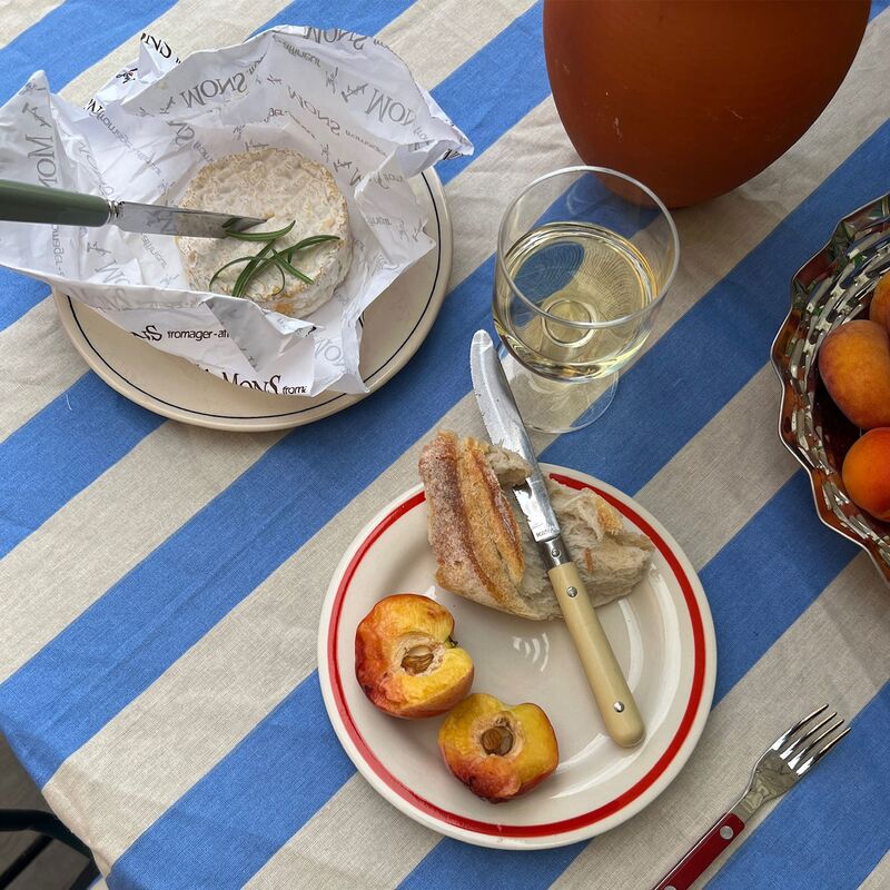 Franka bordsduk 250x145 cm, blå/aprikos