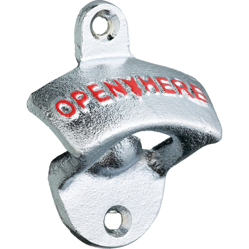 Flaskeåpner "Open here" Sølv