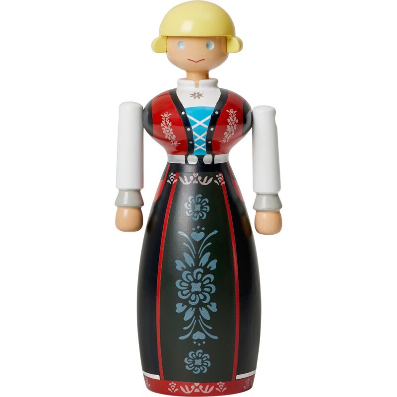 Norsk bunad-kvinna, svart/röd/vit