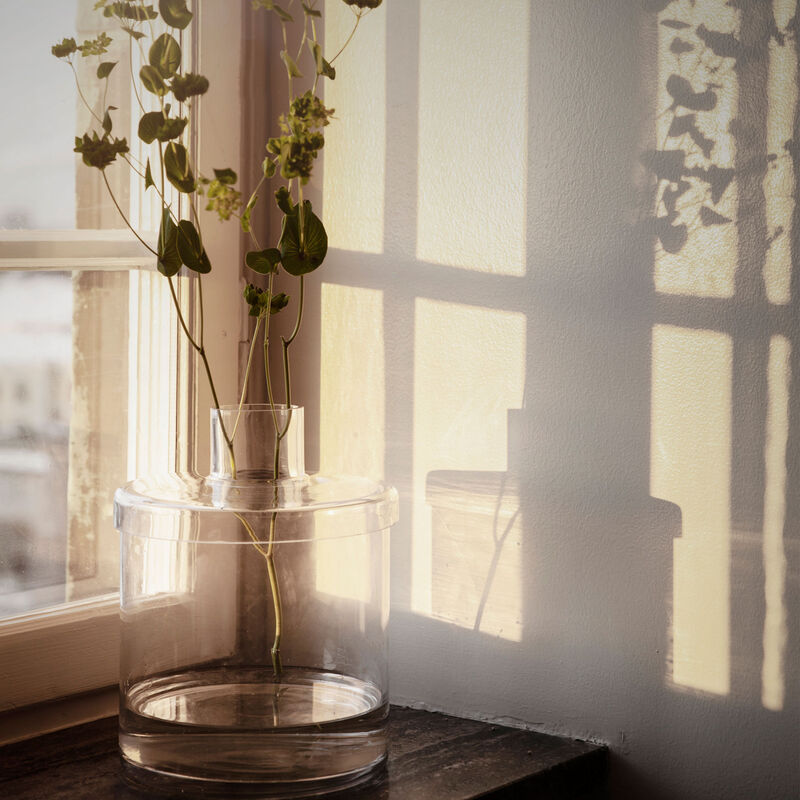 Glassvase med lokk, 28 cm