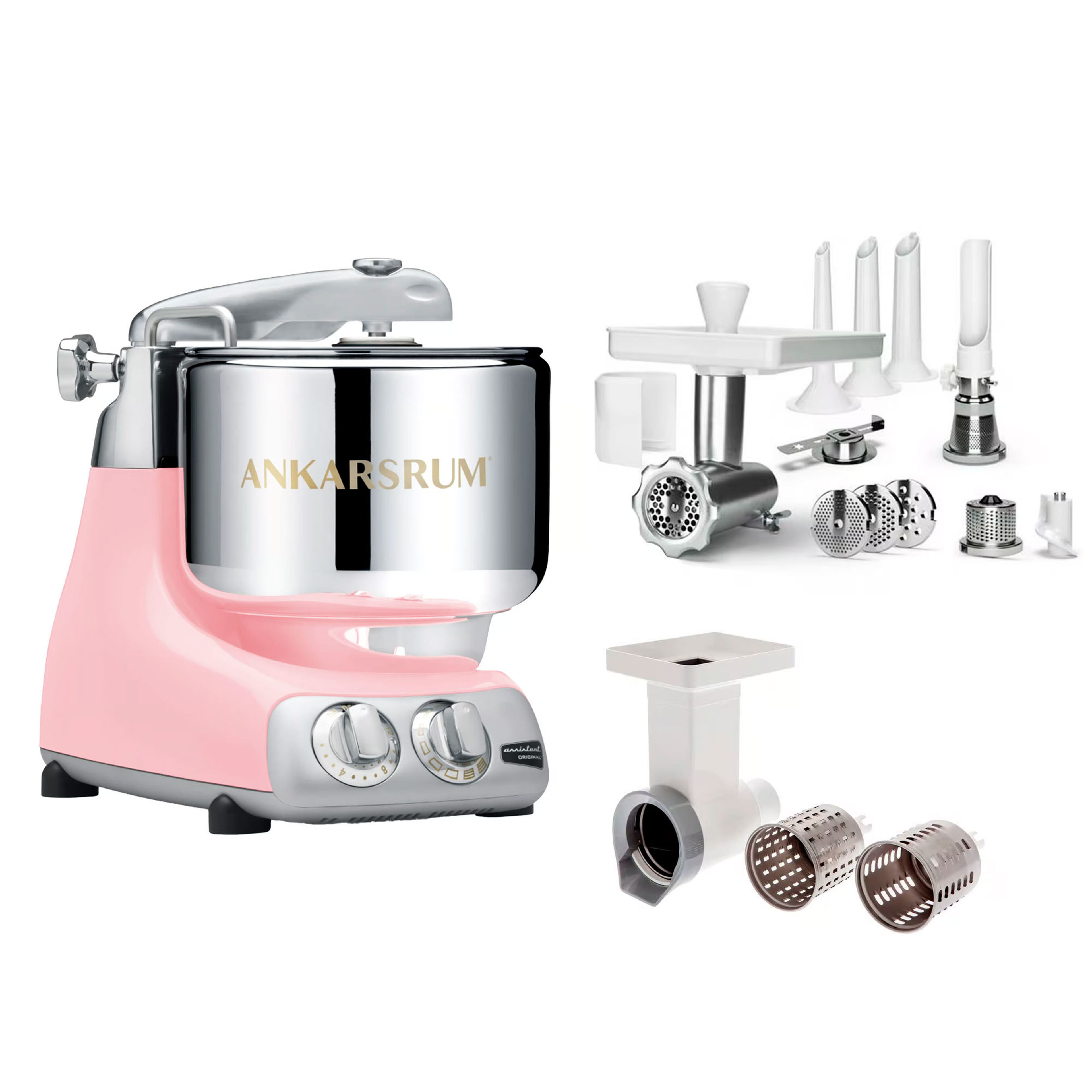 Ankarsrum Assistent Original AKM6230 Cloudy Pink + komplett köttkvarn + grönsaksskärare