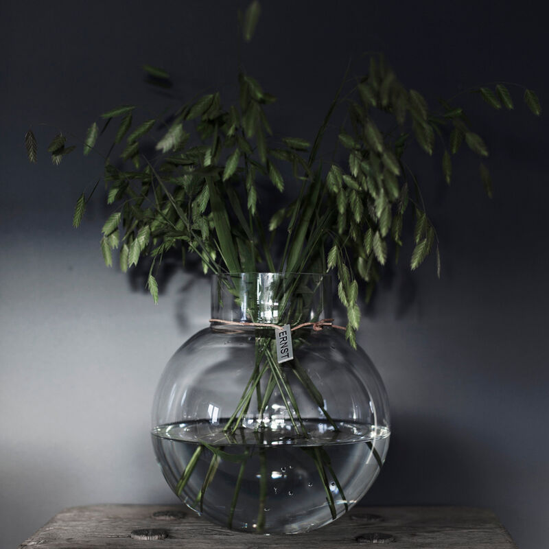 Glassvase Rund med Lærbånd 25 cm