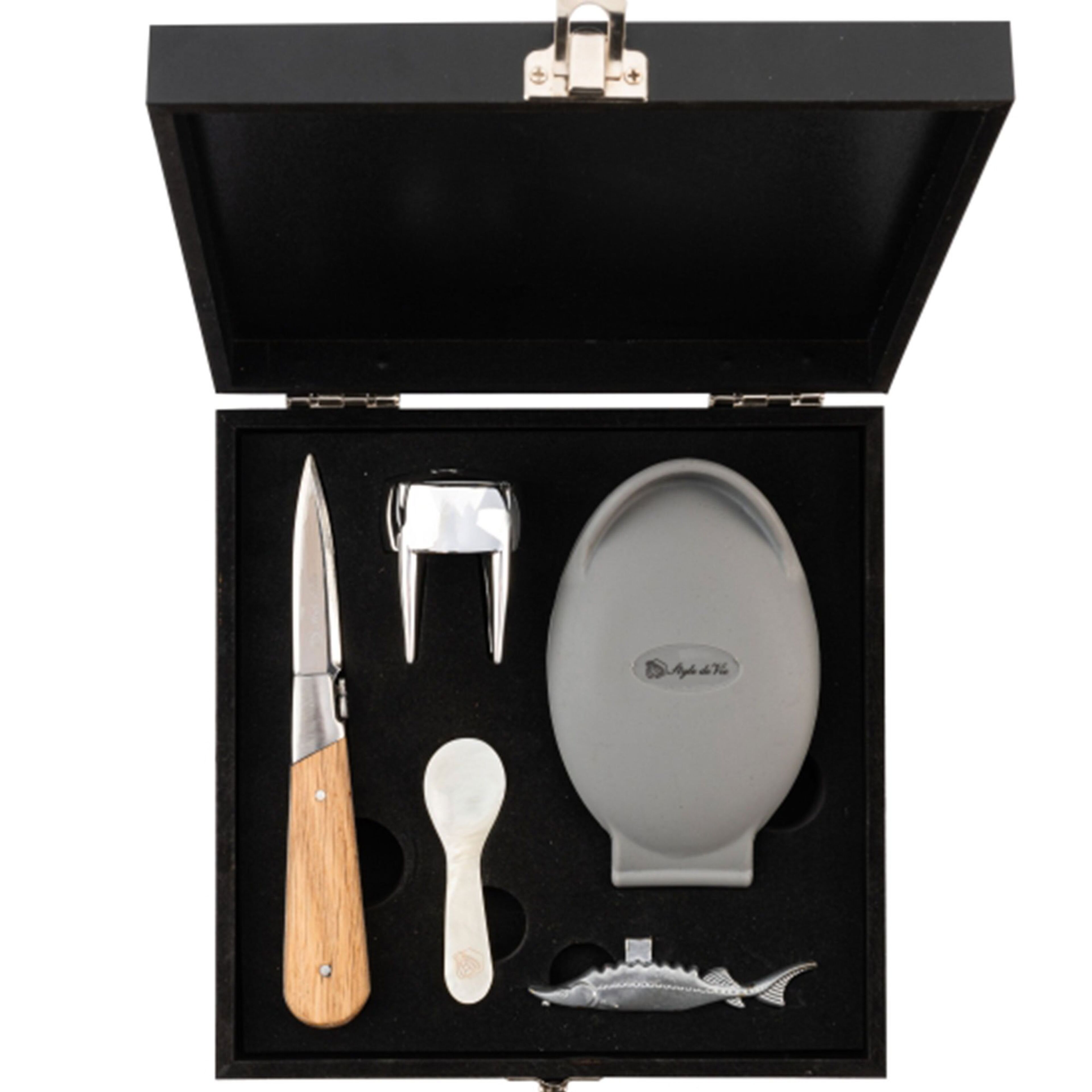 Laguiole Gaveæske med østerskniv 5 dele, egetræ