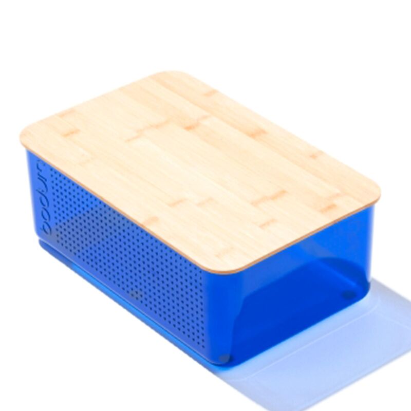 Brødboks med bambuslokk stor, blå