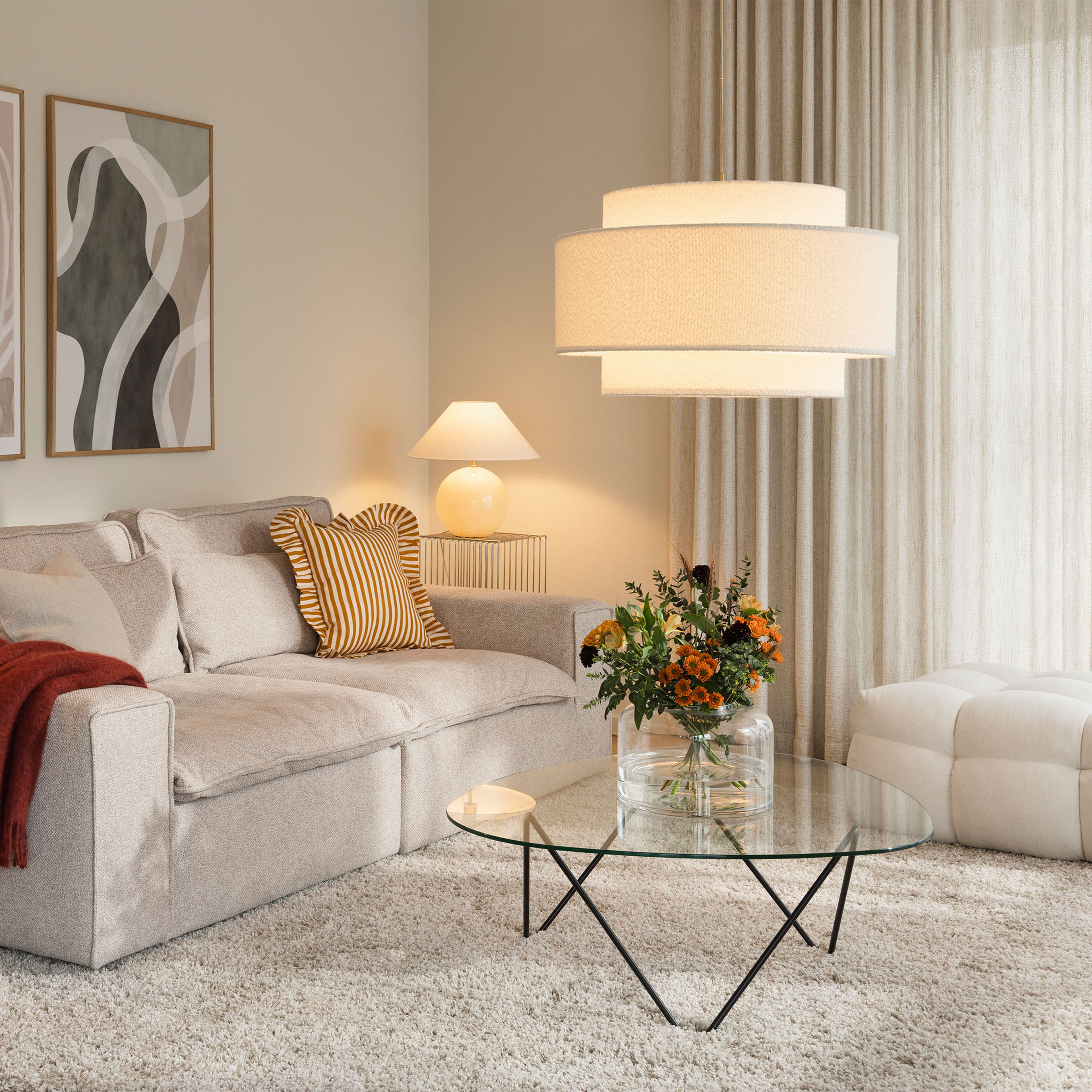 Globen Lighting Noah Bouclé pendellampe 70 cm, hvit