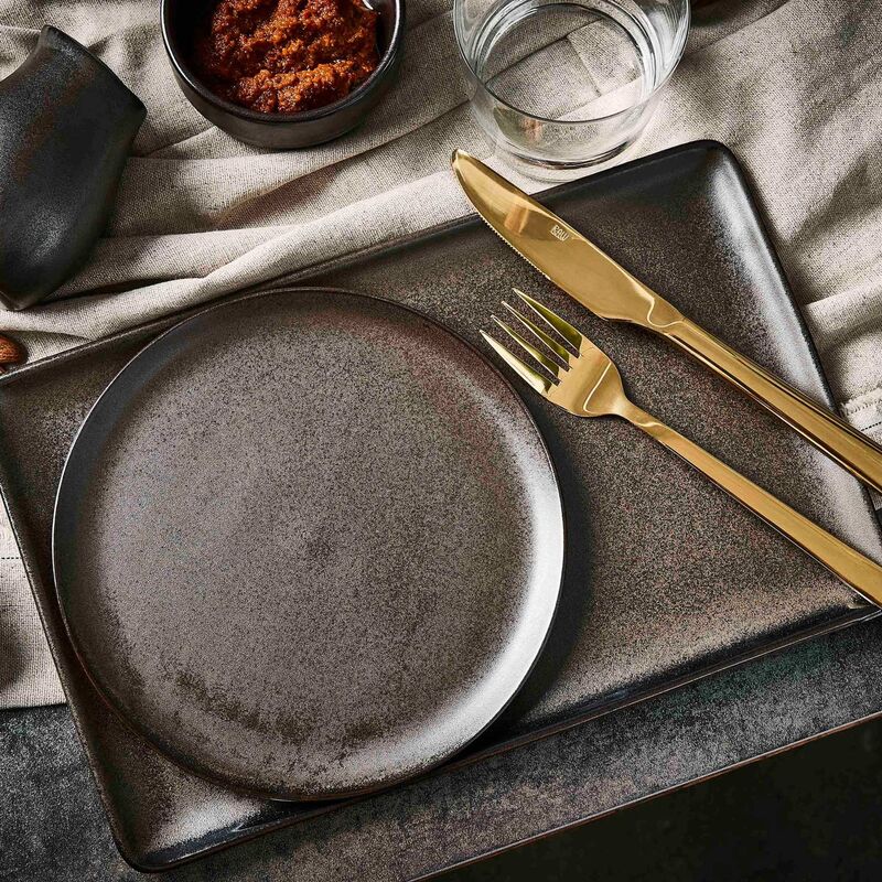 desserttallrik, metallisk brun