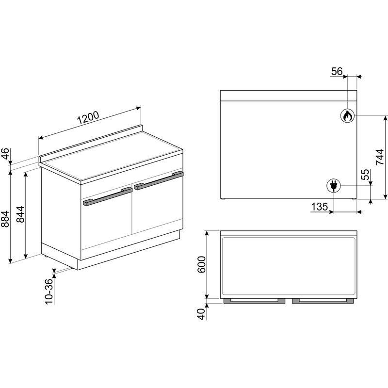 CPF120IGMPL Portofino gas-/induktionsspis, svart