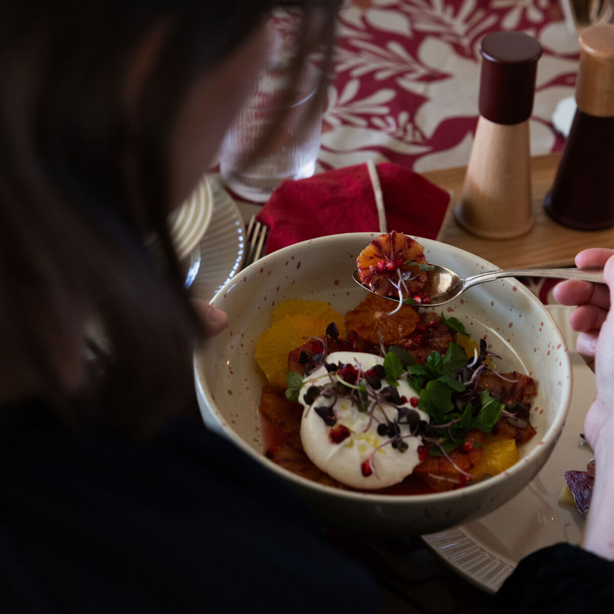 Ditte tarjoilukulho, beige/bordeaux