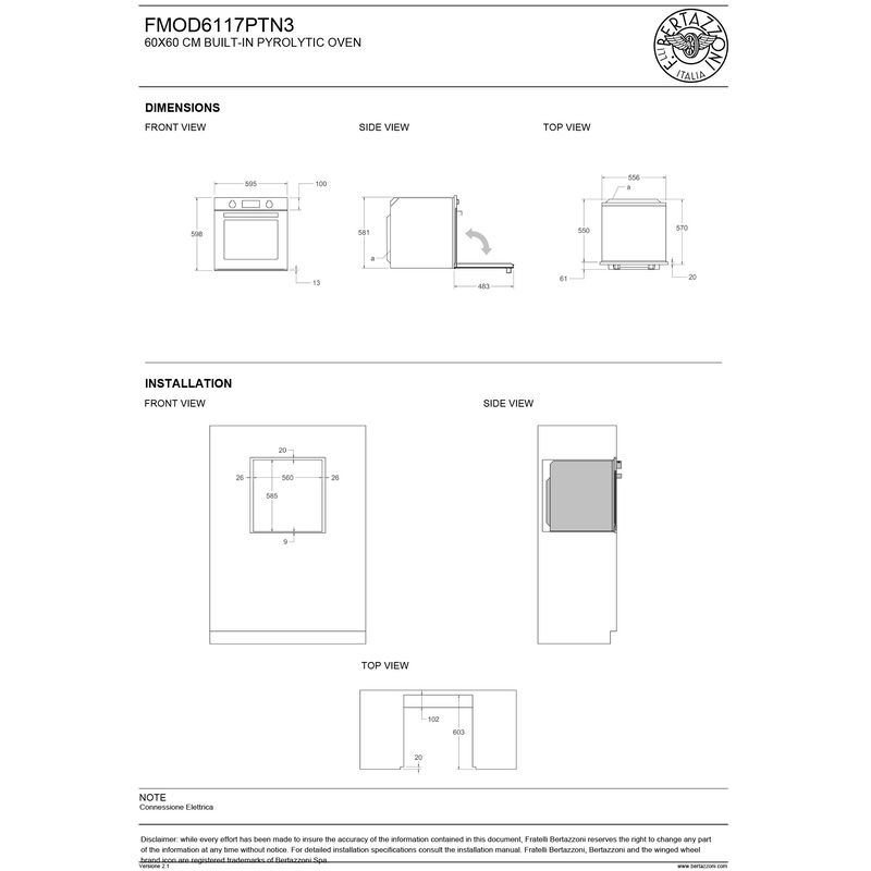 FMOD6117PTN3 Modern inbyggnadsugn med pyrolyse 80 liter, carbonio