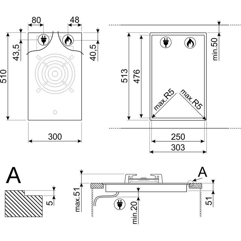 PV331CN innbygget komfyr, 30 cm, svart