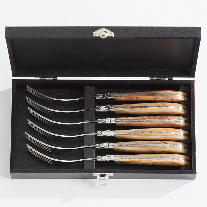 Gaffelsetti lahjarasiassa 6 osaa, oliivipuu