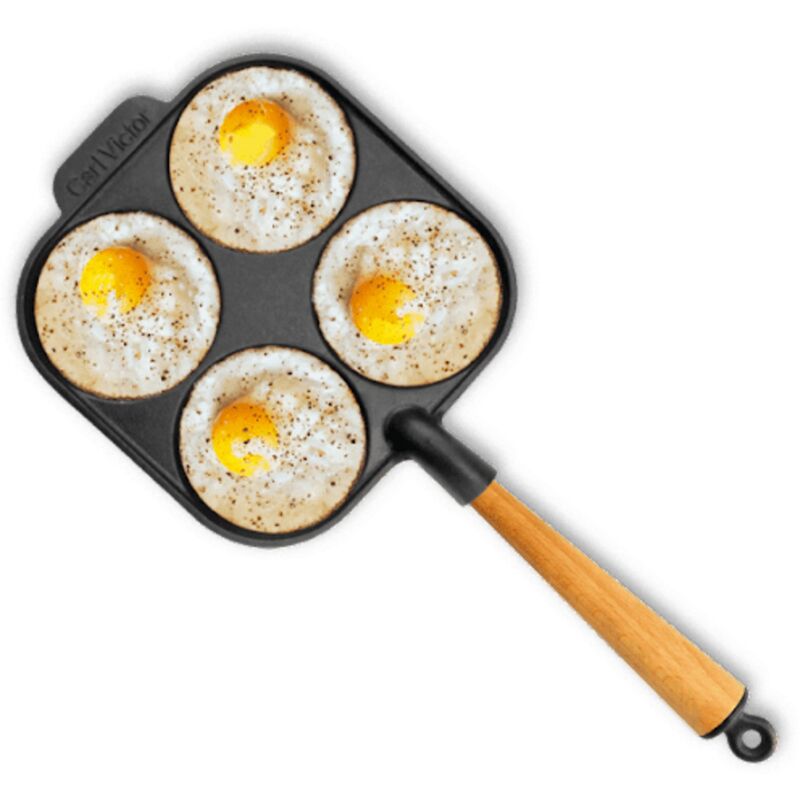 Egg gjutjärnspanna, handtag i bok