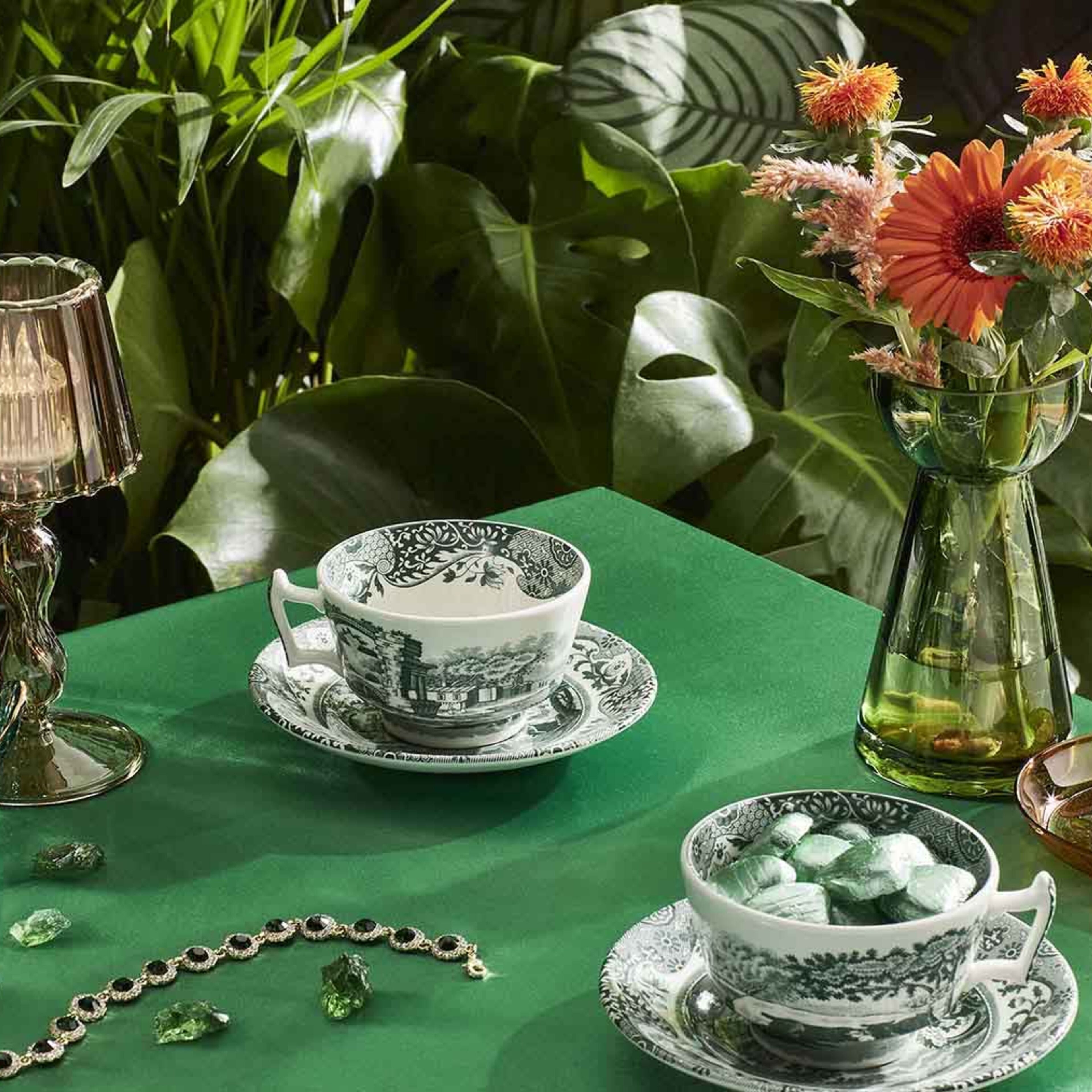 Heritage Green Italian tekopp med fat 20 cl, grønn/hvit