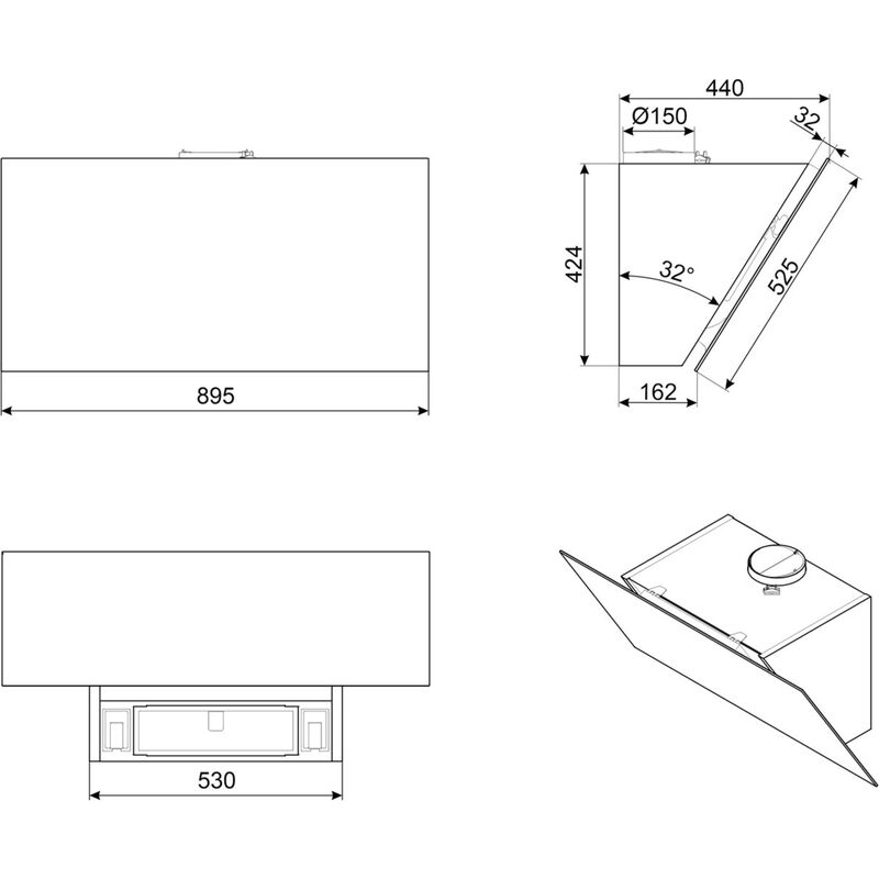KV394N seinään asennettava liesituuletin 90 cm, musta