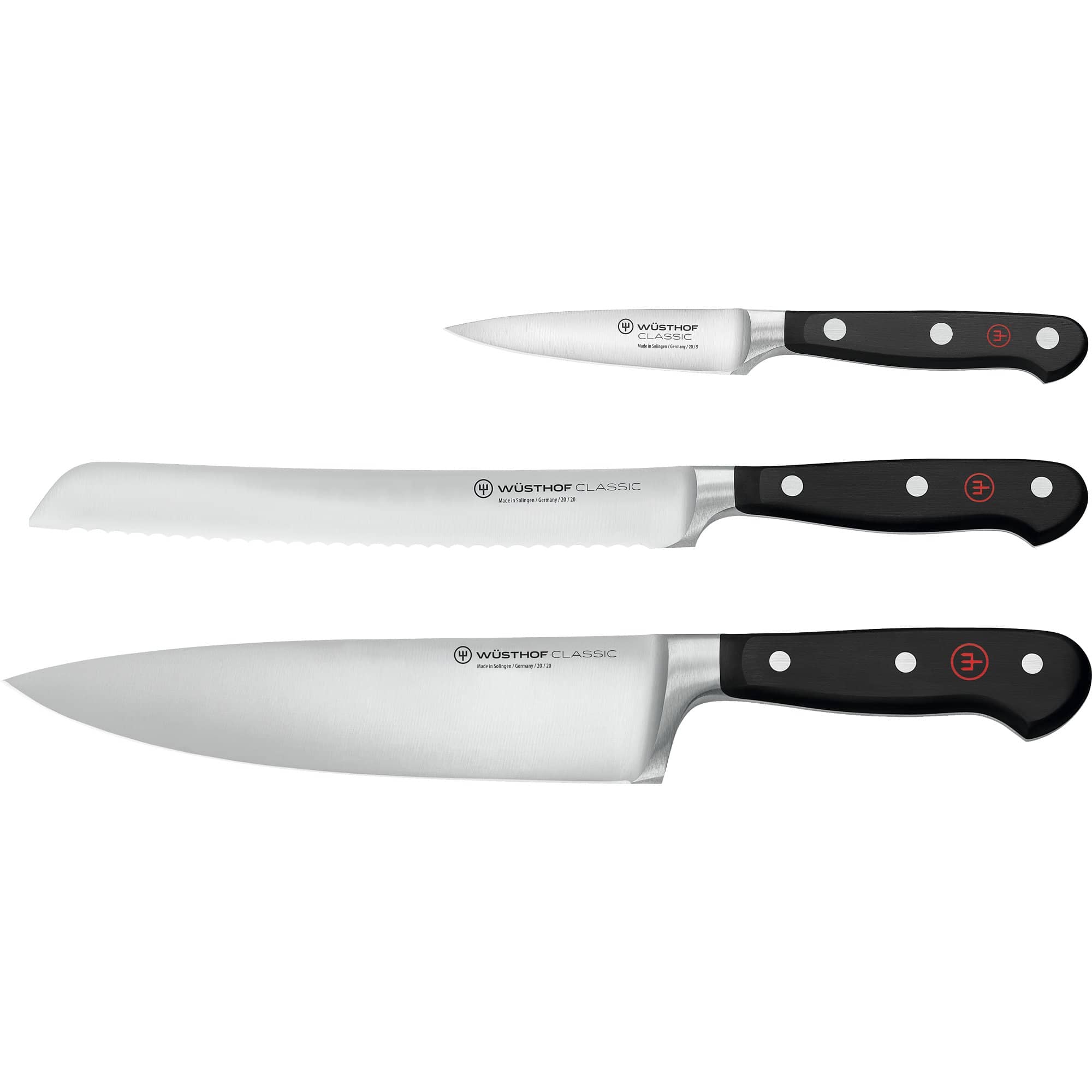Classic Knivsett 3 deler, Kokkekniv + Brødkniv + Skrellekniv