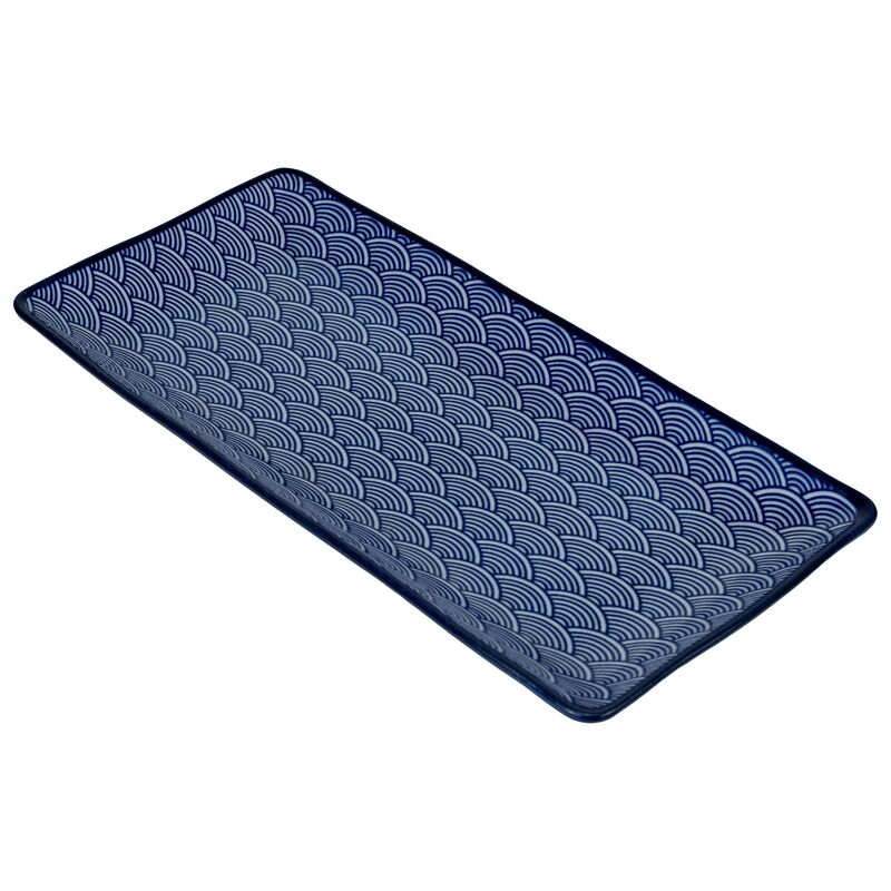 rektangulär tallrik 25x12 cm 4-pack, blå/vit