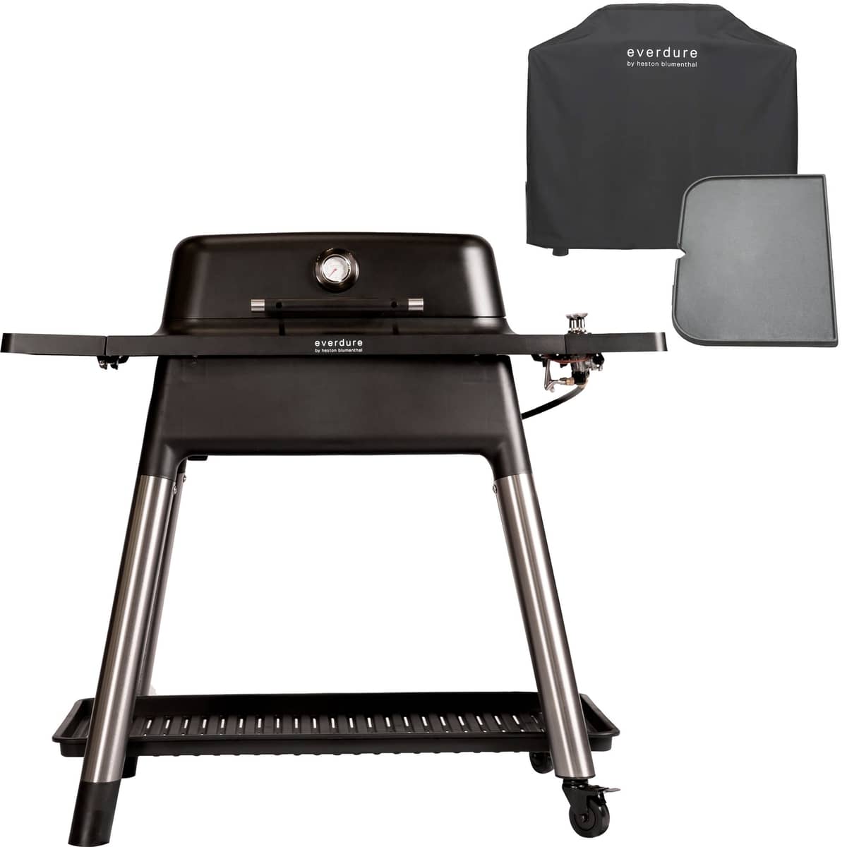 Force gasgrill + grillbetræk & grillplade, mat sort