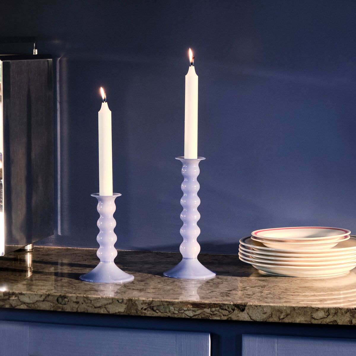 Wavy-kynttilänjalka medium, jade light blue