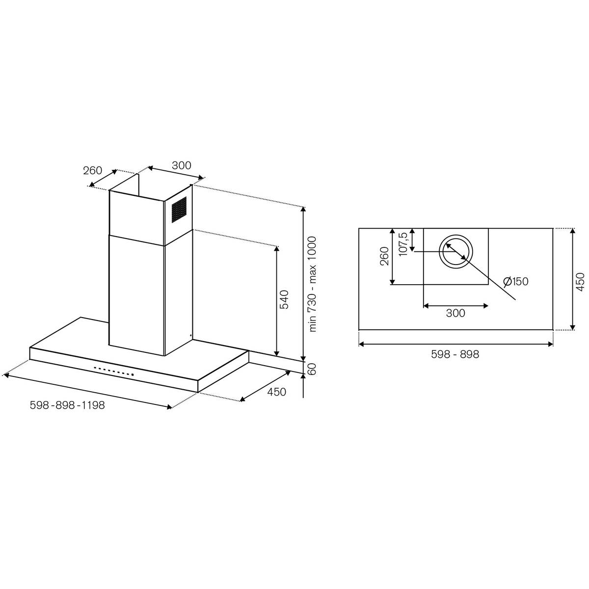 Professional KT60P1AXT emhætte 60 cm, rustfrit stål