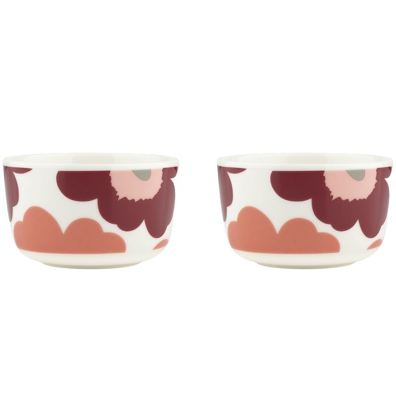 Unikko skål 2,5 dl 2 stk, hvit/cherry/rød