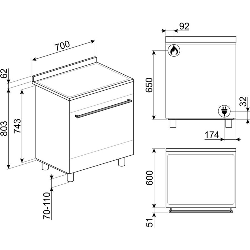 Mista gasskomfyr, rustfritt stål